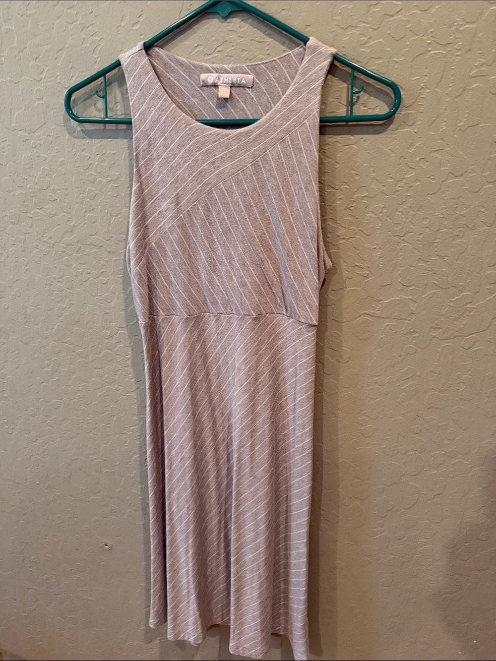 Athleta Sleeveless Striped Mini Dress in Light Gray and White